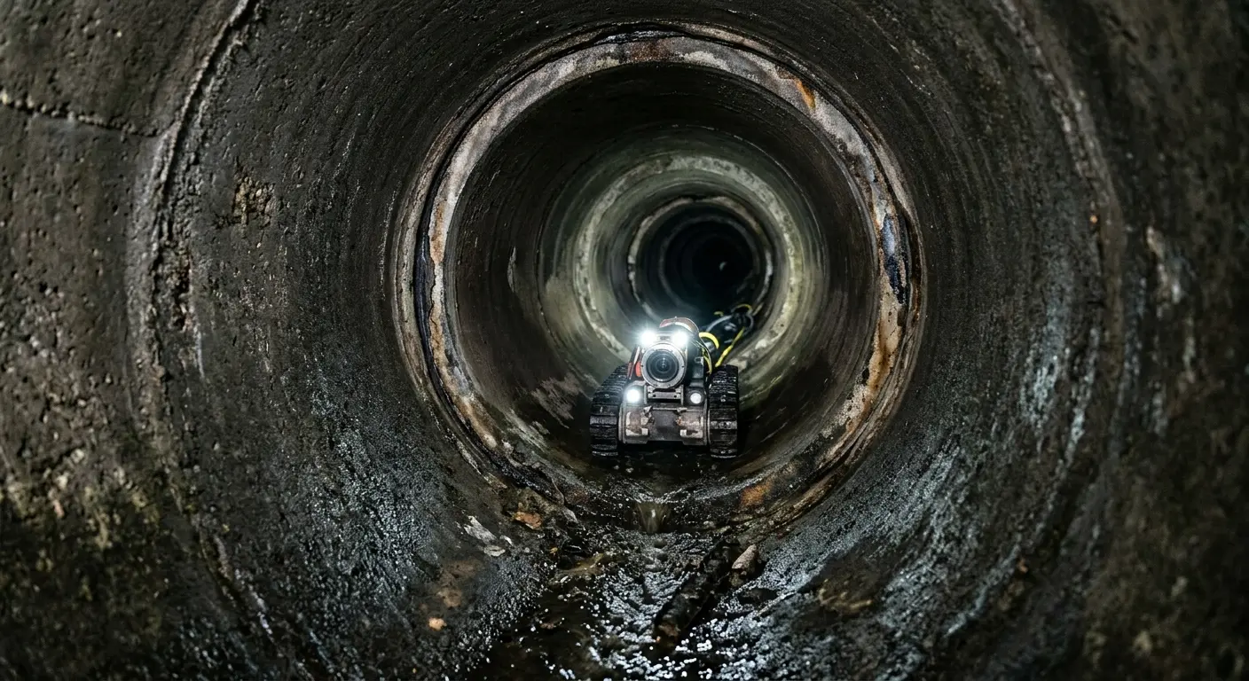 Robotic sewer camera inspecting pipe interior for Sewer Line Cleaning in Vienna